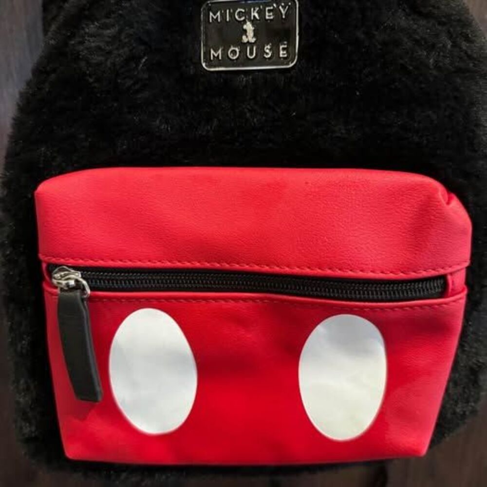 Disney Mickey Mouse Soft Fuzzy Faux Fur with Ears Mini Backpack - Picture 2 of 5